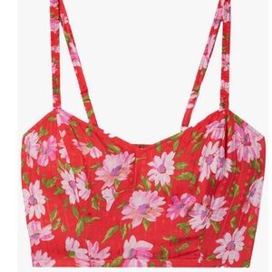 LoveShackFancy Mambo Red Finelli Cropped Blouse Floral Tank Top Pink Summer